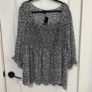Torrid Smocked black & white flower printed paper doll blouse